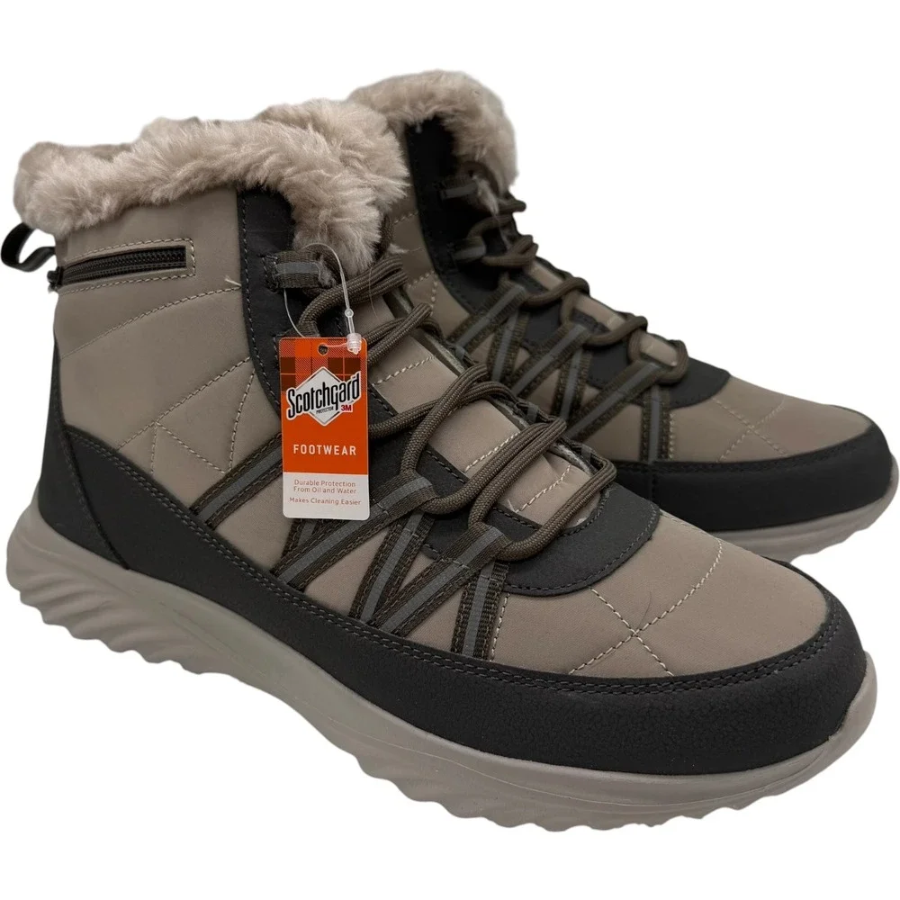 Cheeks Fit Body Winter Boots Scotchgard Faux‎ Fur Taupe Size 9 New